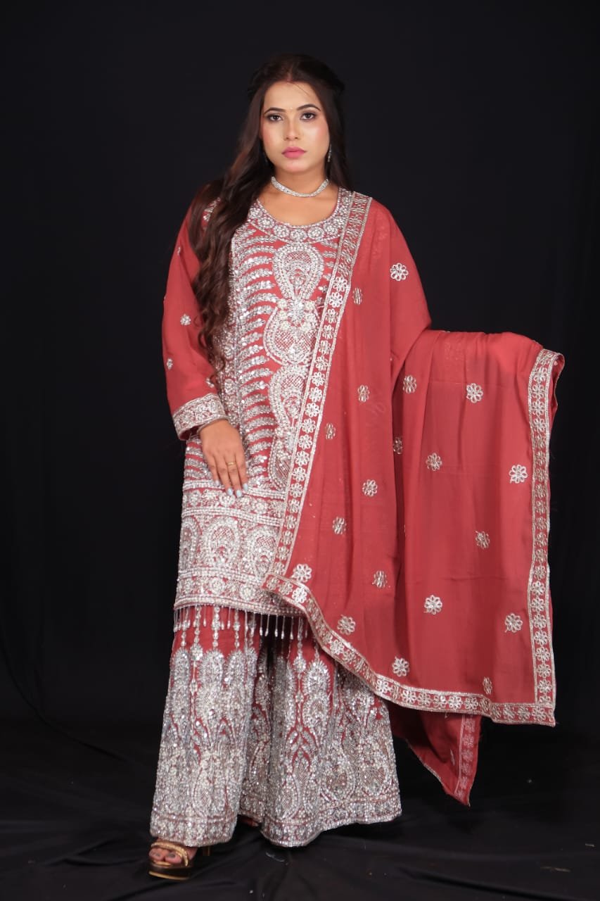 Russian Plazo with Suit Heavy Handwork and Embroidery