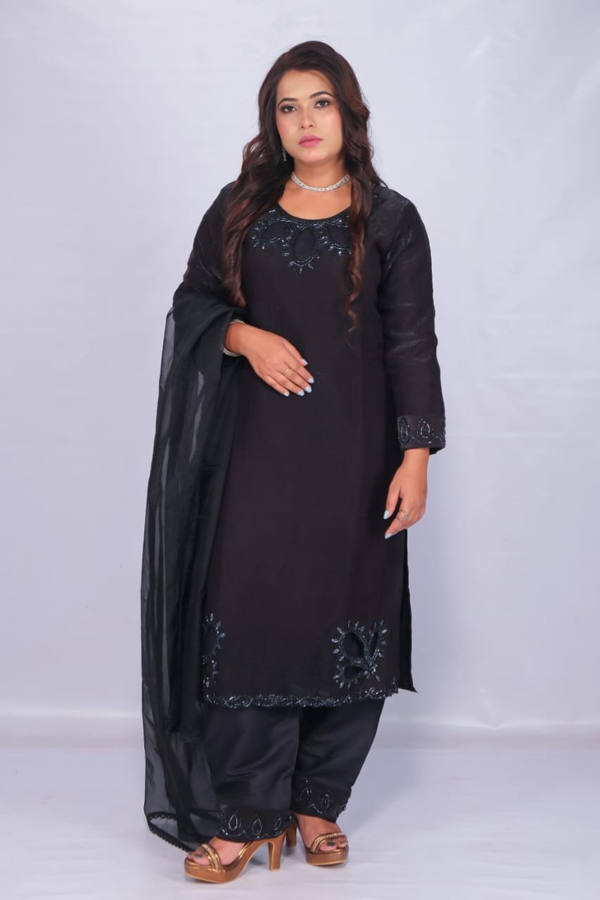 Classic Black Pant Suit Set | Fine Cutwork Handwork