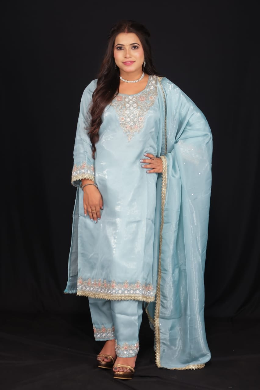 Ethereal Ice Blue Embroidered Suit Set | Grace Aur Style Ka Perfect Blend